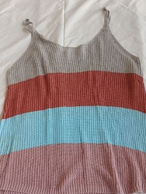 Striped Knit Tank Top in Taupe, Rust, Aqua, and Dusty Rose